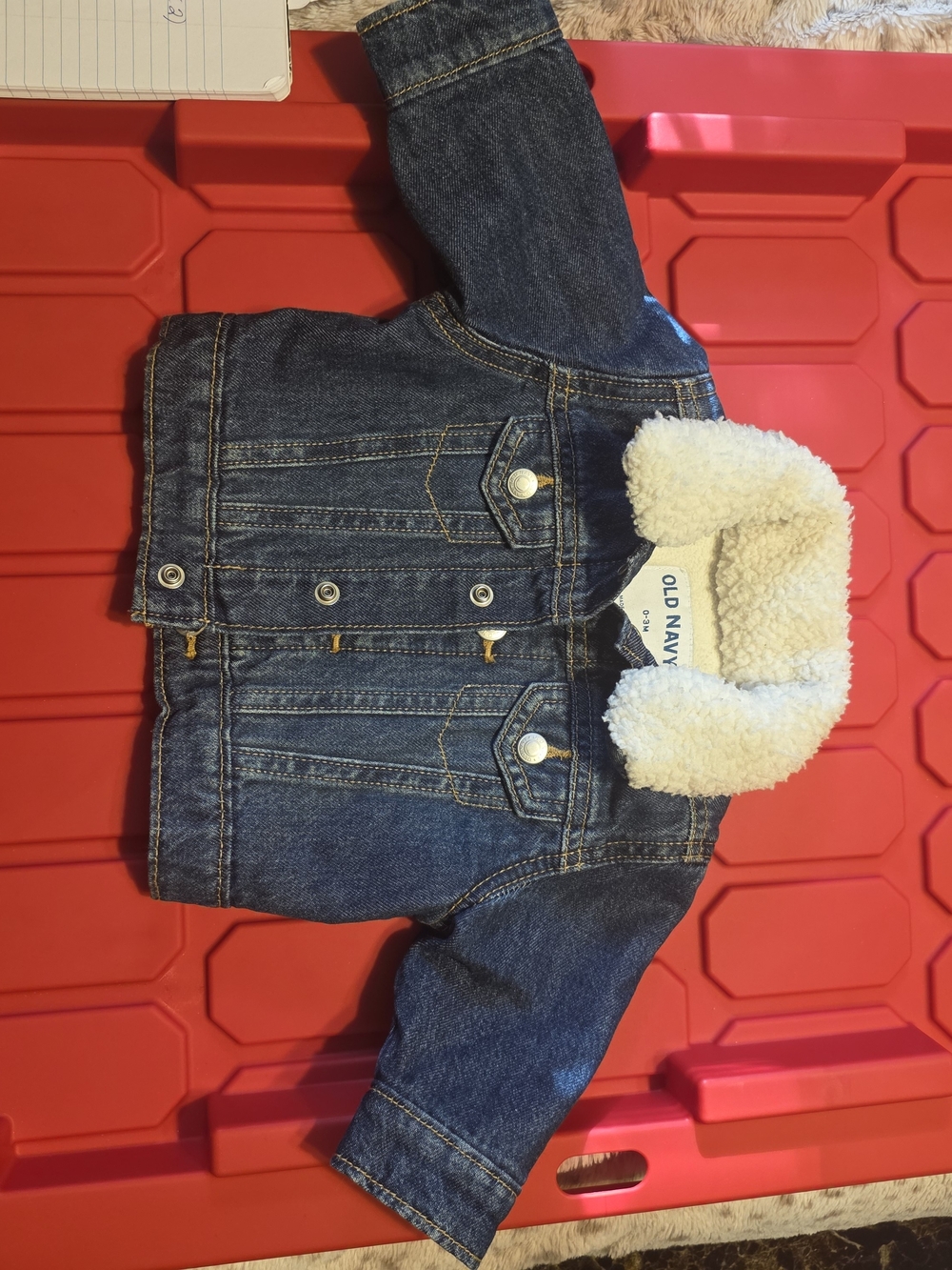Old Navy Dark Blue Denim Jacket with Cream Sherpa Collar